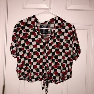 checkered shirt with roses